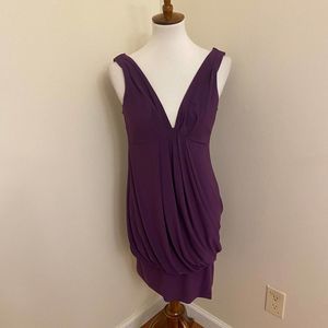 Joseph Ribkoff Purple Sleeveless Mini Dress Deep V Neckline Drape Back Size 6